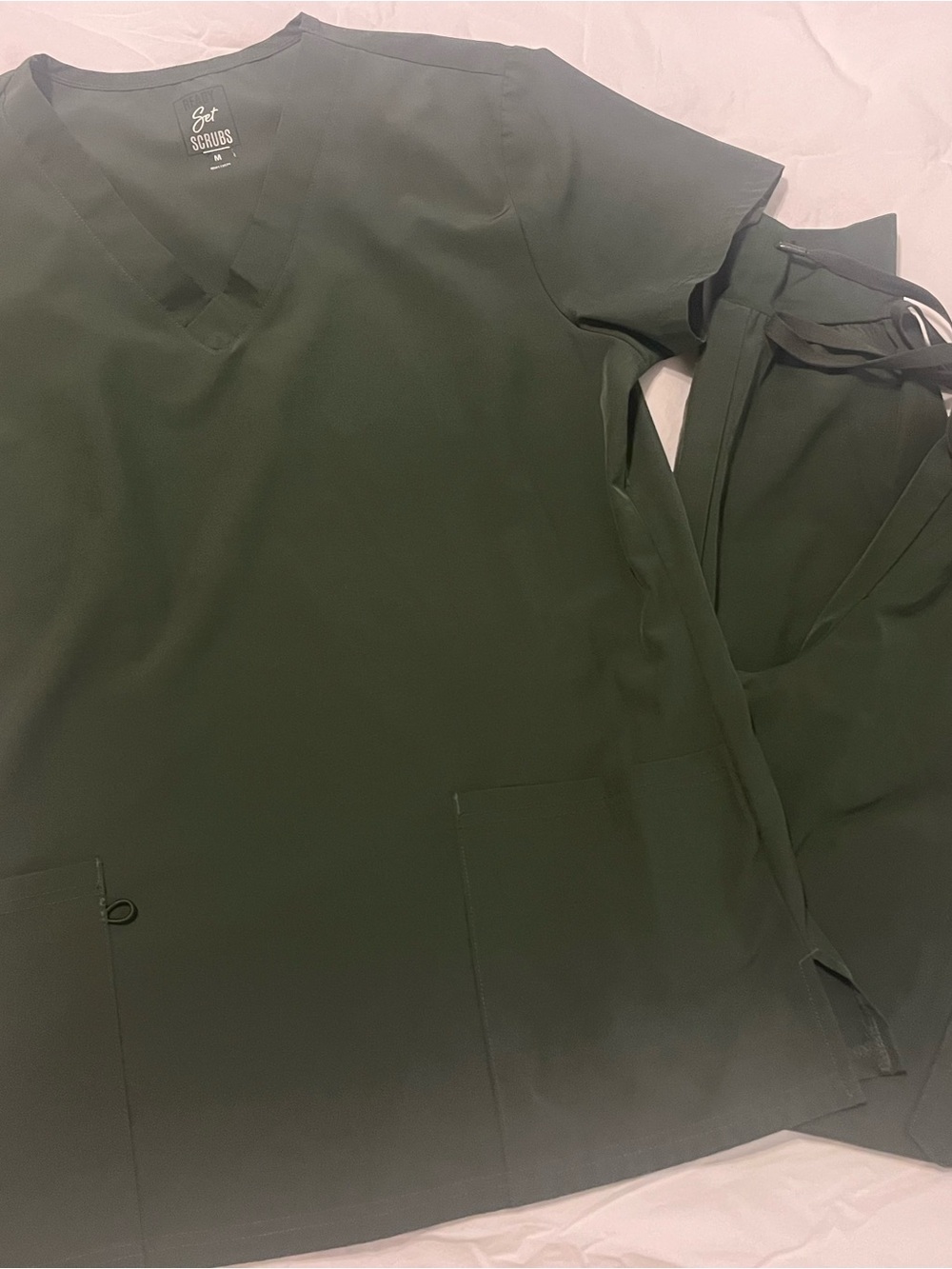 V-Neck Scrub Top and Pants in Dark Green